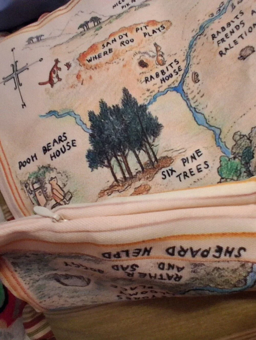 Vintage Winnie the Pooh Map Pillow Cover Illustrated Hundred Acre Wood 17